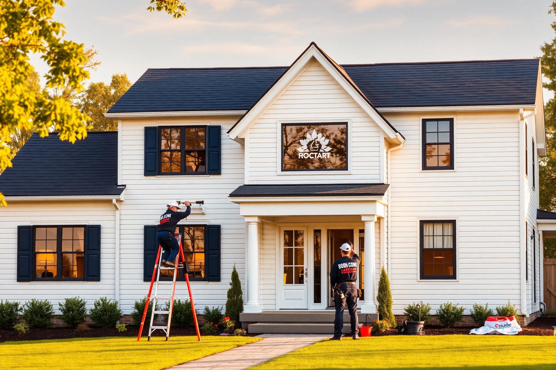 Beautiful residential home with professionals at work